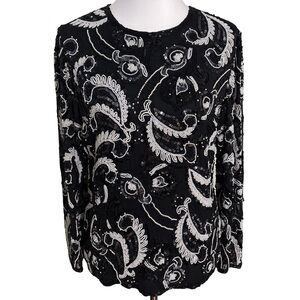 Niteline Silk Embroidered Blouse Black and White